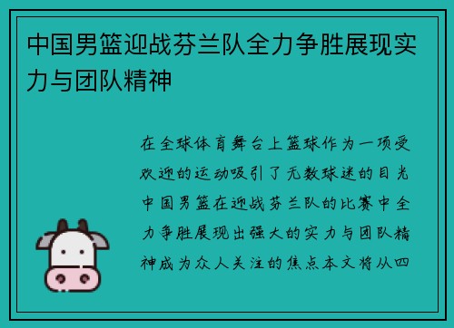 中国男篮迎战芬兰队全力争胜展现实力与团队精神